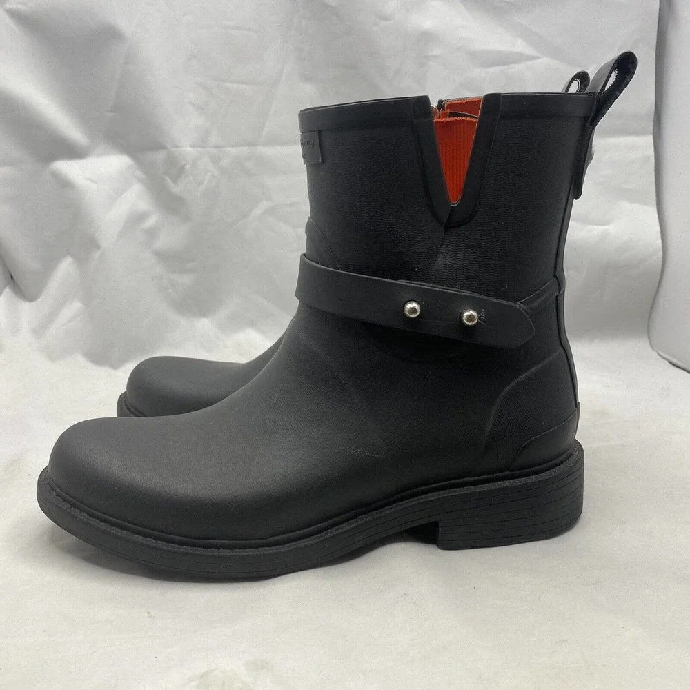 Rag & Bone New York Moto Rain Boots Black Rubber Size 37 EUR /Womens 7 US *READ - Picture 2 of 10